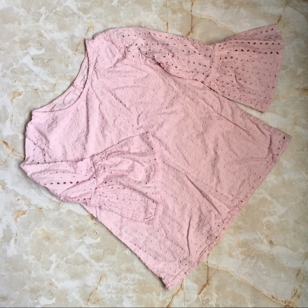 Gap Pink Eyelet Blouse for Girls, Flared Sleeve 10